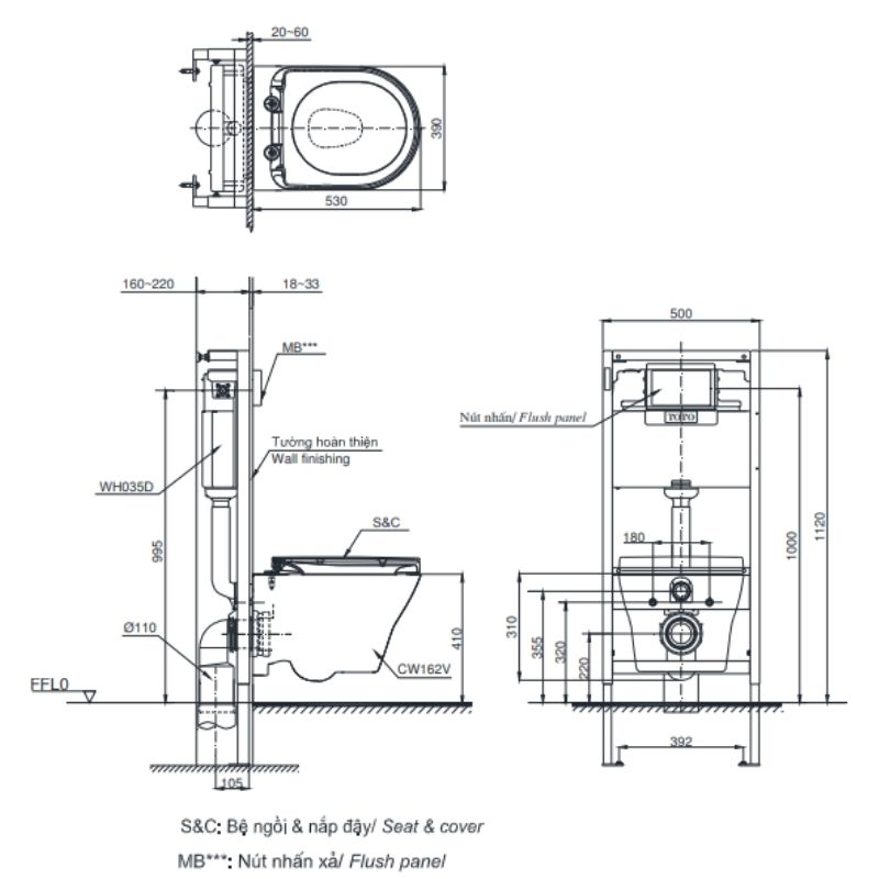 Bàn Cầu Treo Tường ToTo CW162/TC384CVK – ảnh 2
