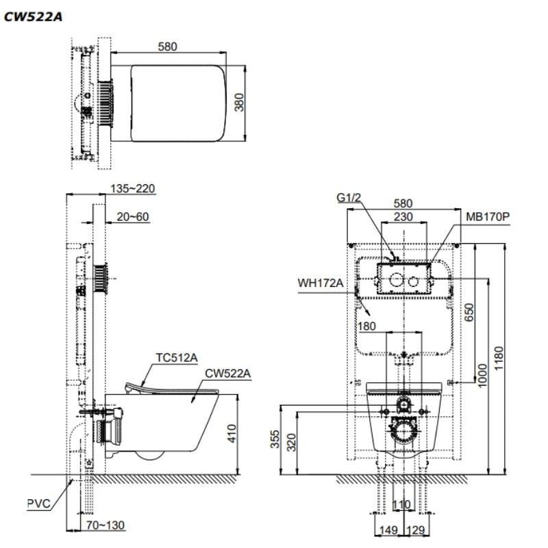 Bàn Cầu Treo Tường ToTo CW522A/TC512A – ảnh 2