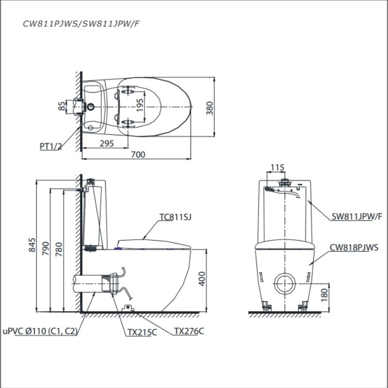 Bàn Cầu Hai Khối ToTo CW811PJWS/SW811JPW/F/THX919 – ảnh 2