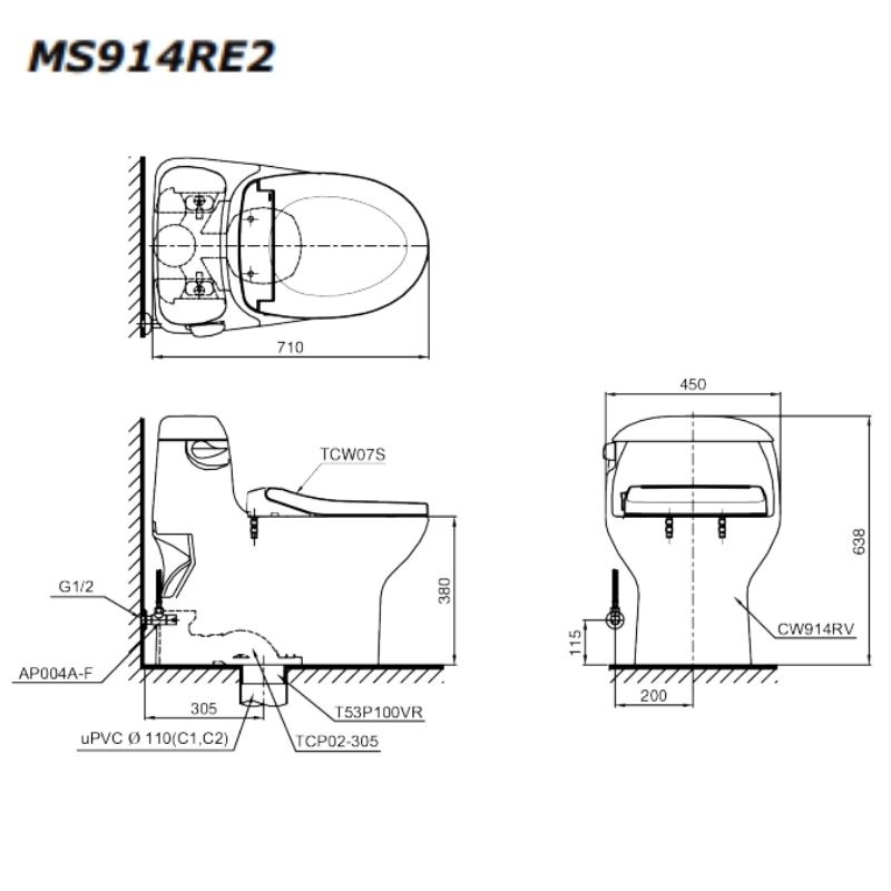 Bàn Cầu Một Khối ToTo MS914RE2#XW – ảnh 2