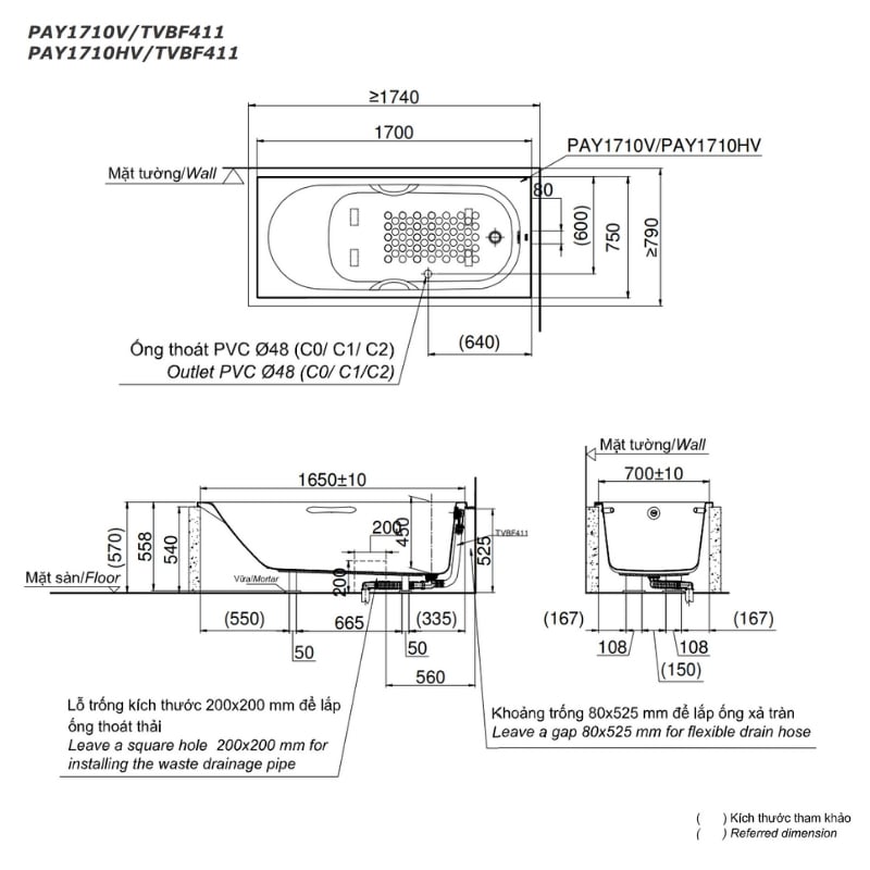 Bồn Tắm Nhựa Cao Cấp ToTo PAY1710HV/TBVF411 – ảnh 2