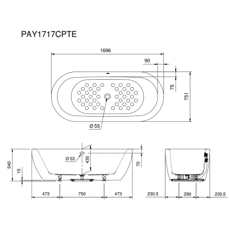 Bồn Tắm Nhựa Cao Cấp ToTo PAY1717CPTE#W – ảnh 2