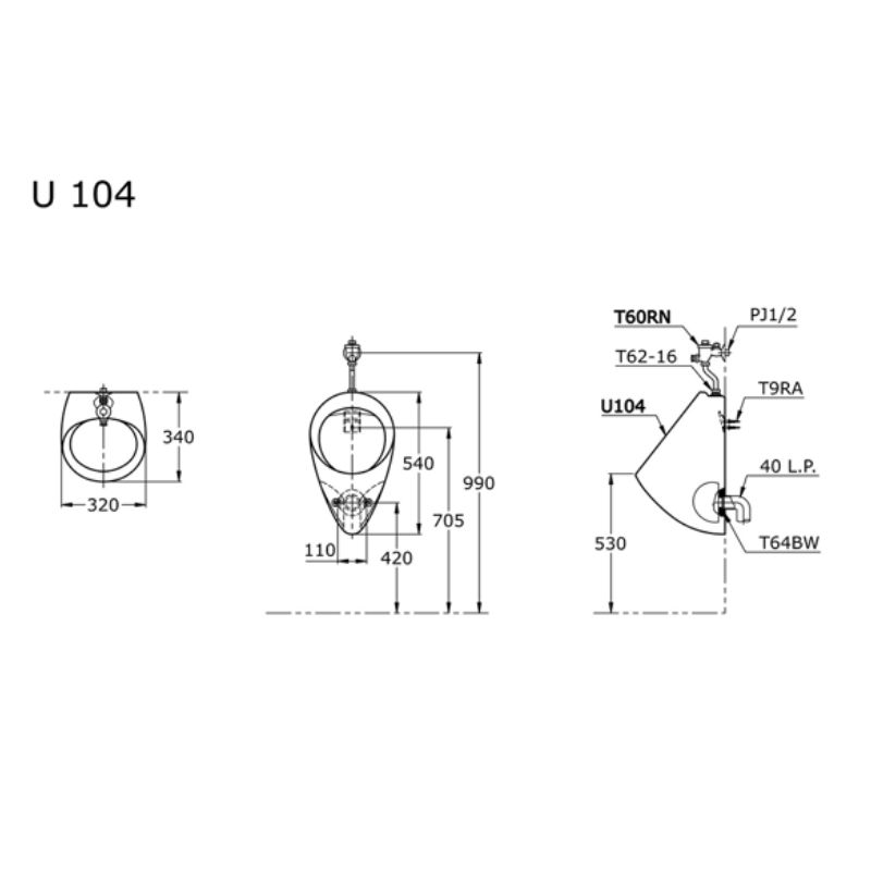 Bồn Tiểu Nam Treo Tường ToTo U104#W/T62-16/T64BW/T9RA – ảnh 2