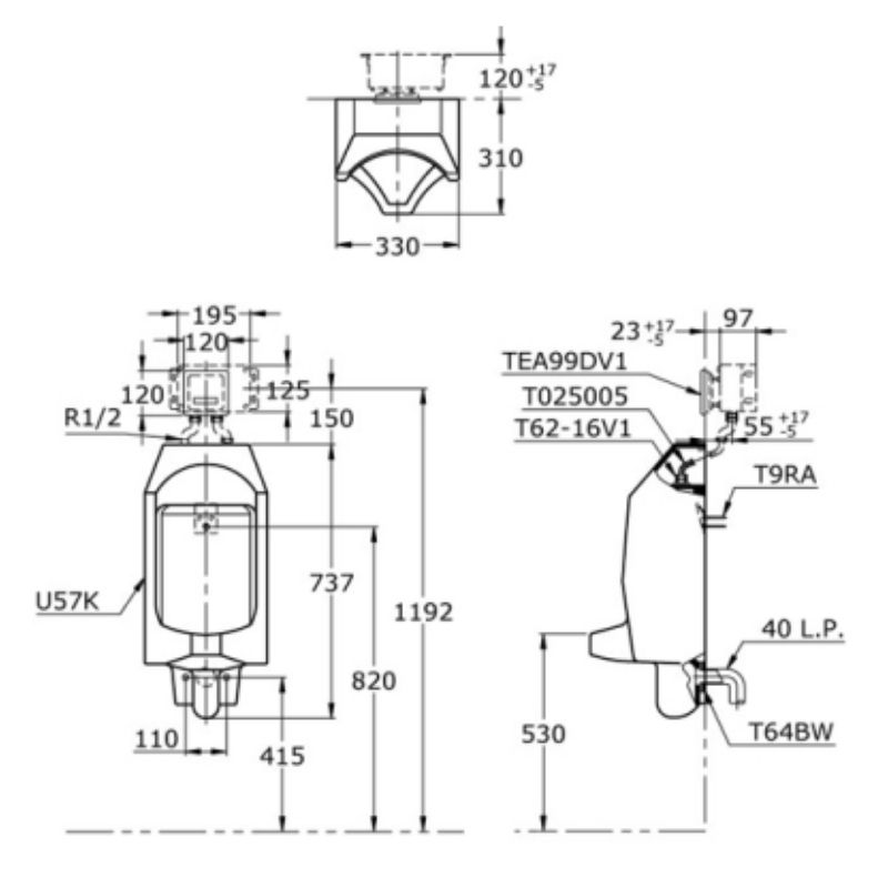 Bồn Tiểu Nam Treo Tường ToTo U57K#W/T62-16V1/HT025005/T9RA/T64BW – ảnh 2
