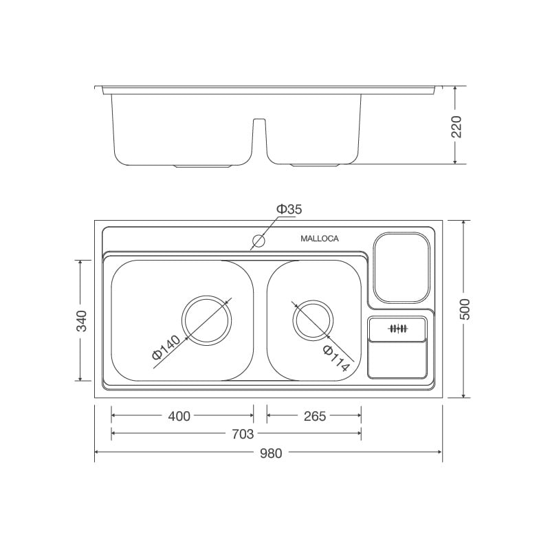 Chậu rửa chén Inox Malloca MS 8809 N - Góc dọn dẹp khép kín với MS 8809 N Chậu rửa chén Inox Malloca MS 8809 N - Góc dọn dẹp khép kín với MS 8809 N