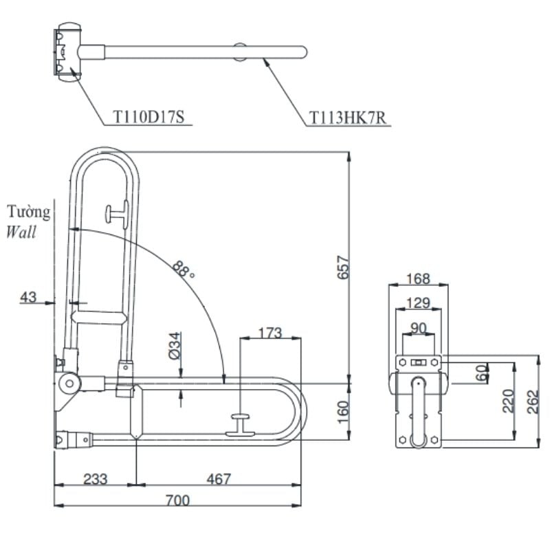 Thanh Tay Vịn ToTo T113HK7R/T110D17S – ảnh 2