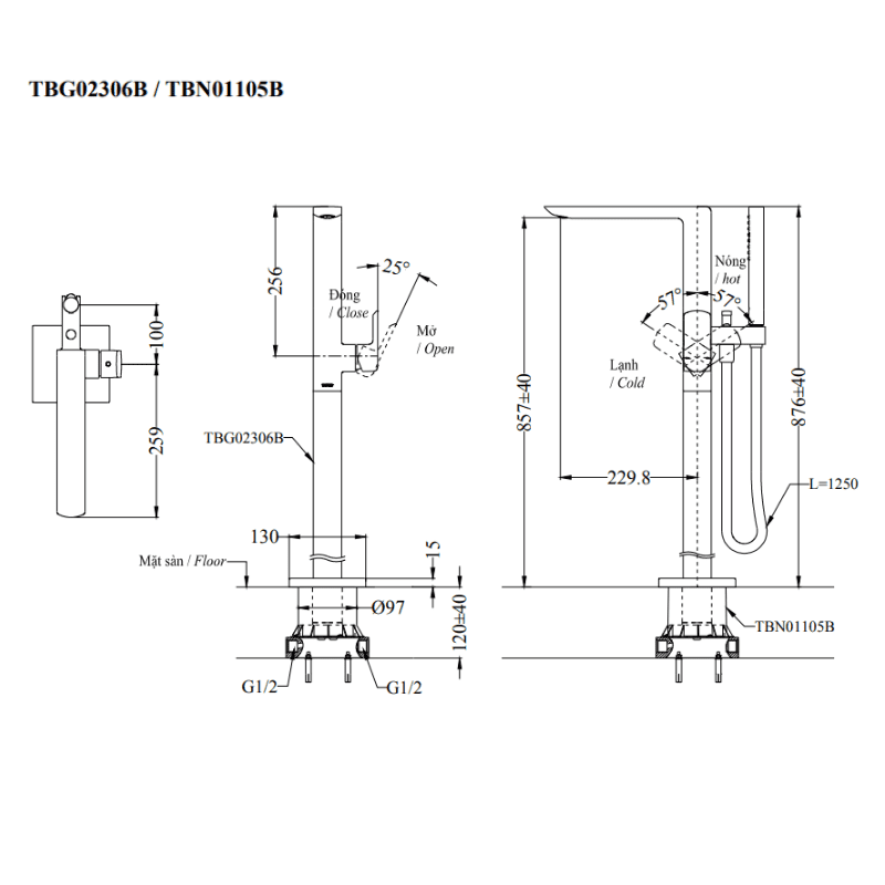 Vòi Xả Bồn Đặt Sàn ToTo TBG02306B/TBN01105B – ảnh 2