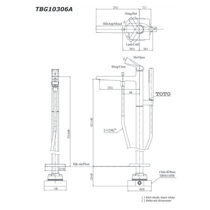 Vòi Xả Bồn Đặt Sàn ToTo TBG10306A/TBN01105B – ảnh 2