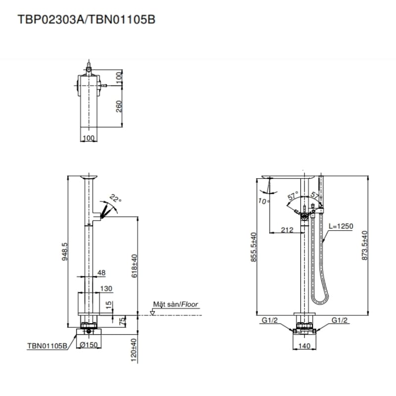 Vòi Xả Bồn Đặt Sàn ToTo TBP02303A/TBN01105B – ảnh 2
