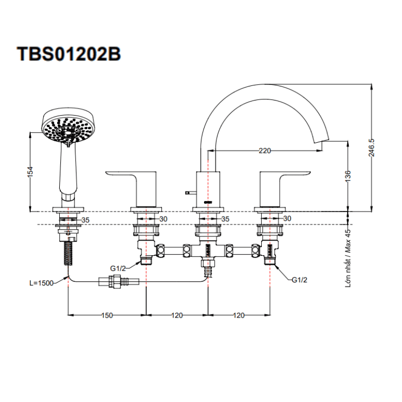 Vòi Xả Bồn Gắn Bệ Đá ToTo TBS01202B – ảnh 2
