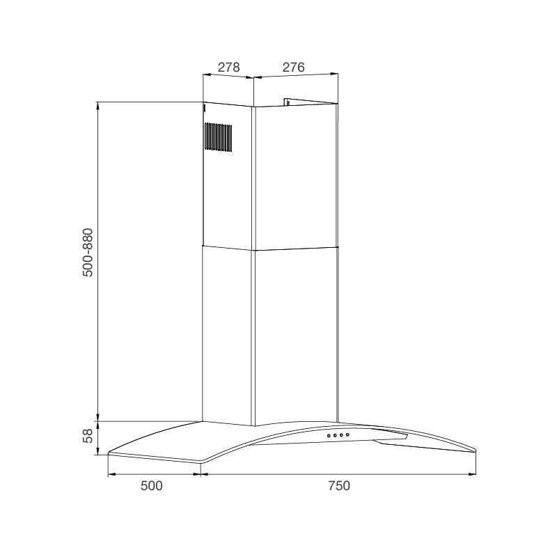 Máy hút mùi áp tường Malloca MC 750E - Thiết kế inox phối kính cong màu tràm Máy hút mùi áp tường Malloca MC 750E - Thiết kế inox phối kính cong màu tràm