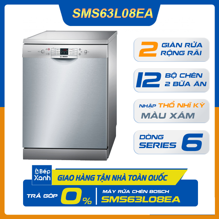 Máy rửa chén Bosch SMS63L08EA độc lập Series 6, 2 giàn rửa