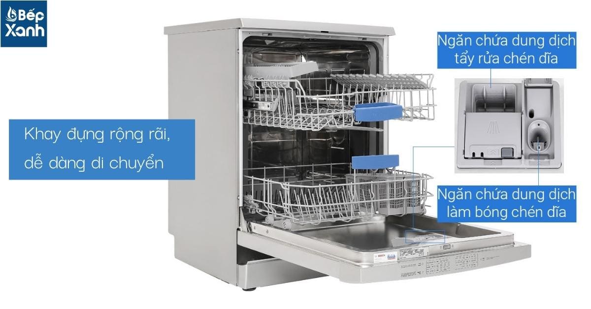 2 giàn rửa rộng, 12 bộ – Máy rửa chén Bosch SMS63L08EA độc lập Series 6, 2 giàn rửa