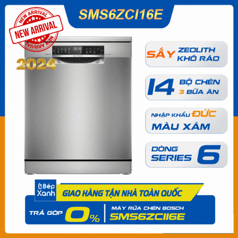 Máy rửa chén độc lập Bosch SMS6ZCI16E, Series 6, sấy Zeolith