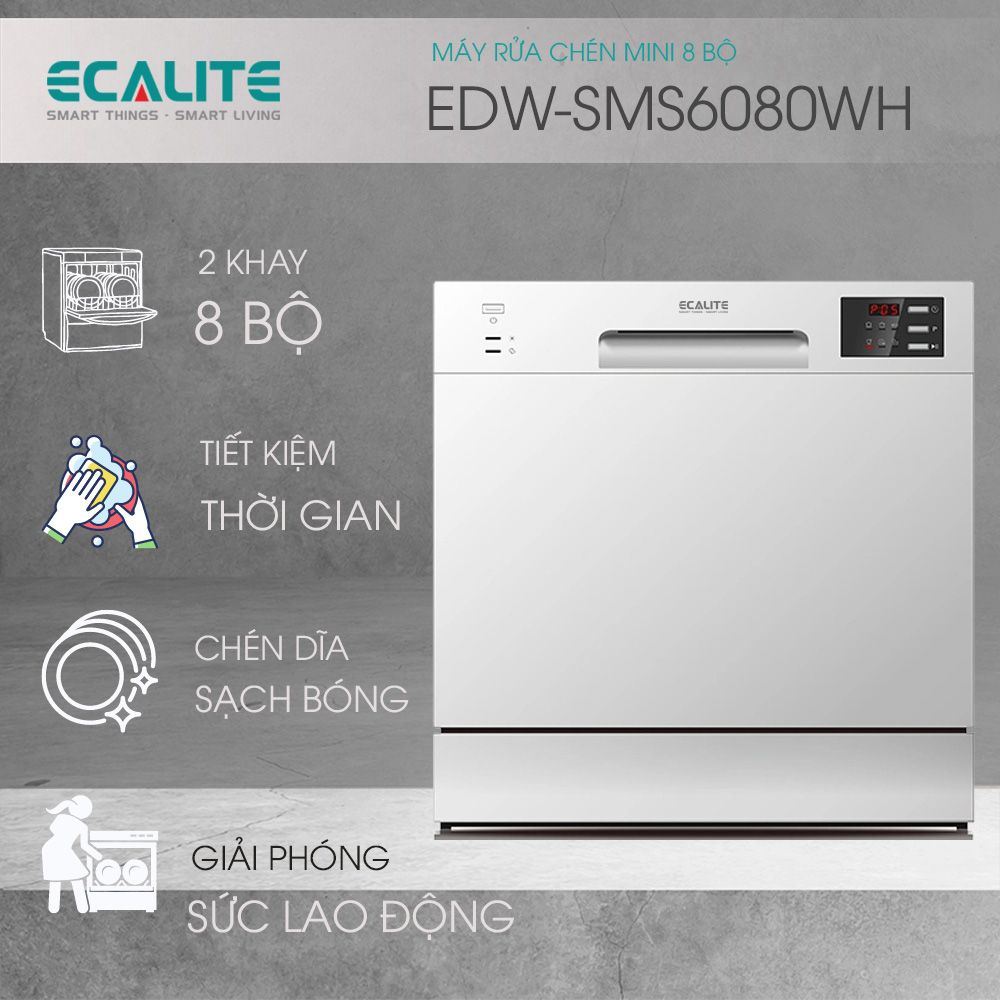 Máy rửa chén Ecalite EDW-SMS6080WH chính hãng Máy rửa chén Ecalite EDW-SMS6080WH chính hãng