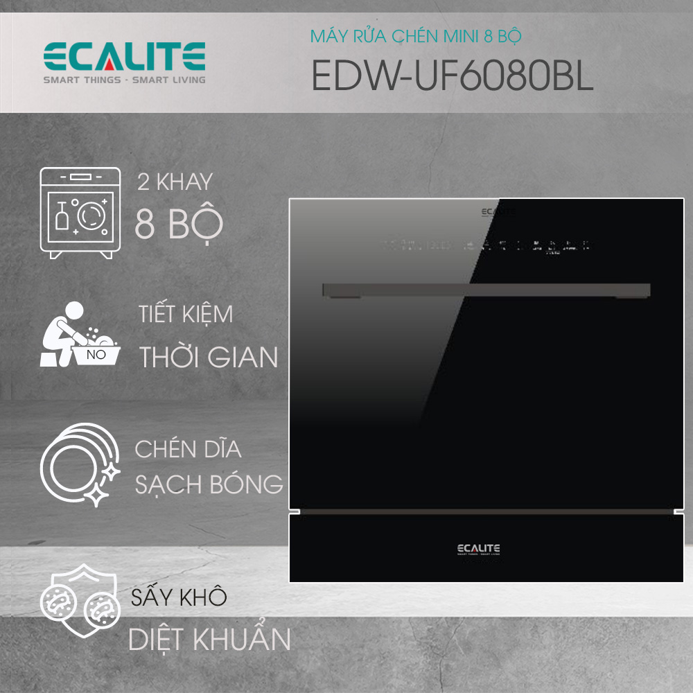 Máy Rửa Chén Mini 8 Bộ Ecalite EDW-UF6080BL / Sấy Khí Tươi 72h – ảnh 2