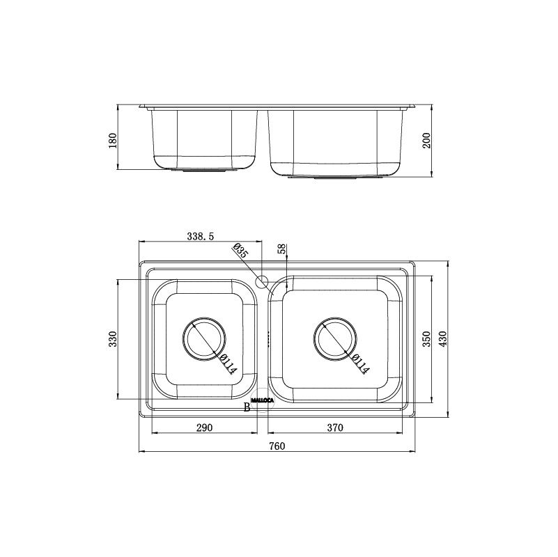 Chậu rửa chén Inox Malloca MS 2076E - Rổ lọc rác 114 mm và bộ xả ngăn mùi Chậu rửa chén Inox Malloca MS 2076E - Rổ lọc rác 114 mm và bộ xả ngăn mùi