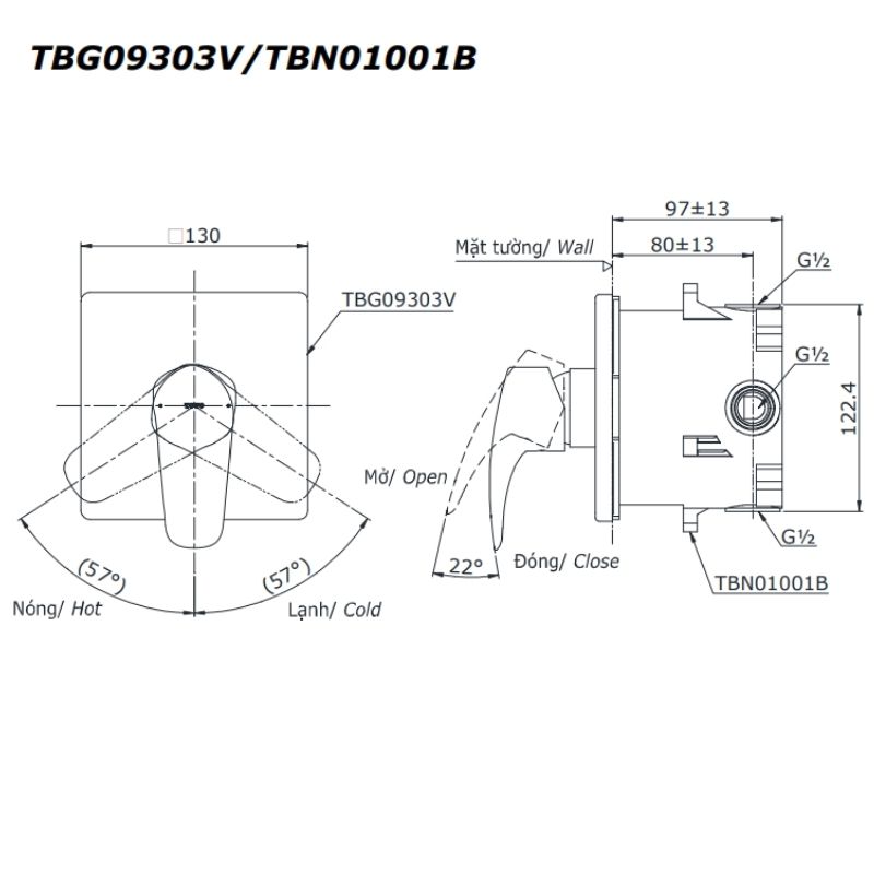 Van Điều Chỉnh Nóng Lạnh TOTO TBG09303V/TBN01001B – ảnh 2