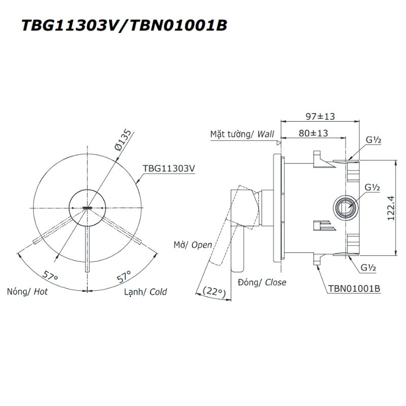 Van Điều Chỉnh Nóng Lạnh TOTO TBG11303V/TBN01001B – ảnh 2
