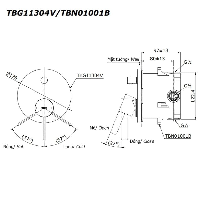 Van Điều Chỉnh Nóng Lạnh TOTO TBG11304V/TBN01001B – ảnh 2