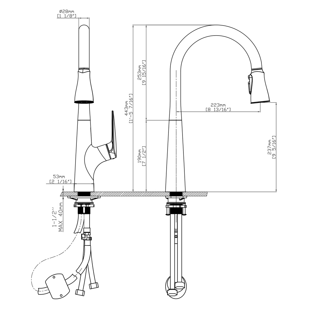 Vòi rửa chén nóng lạnh dây rút Pull-out Ecalite EF-K572B – ảnh 3