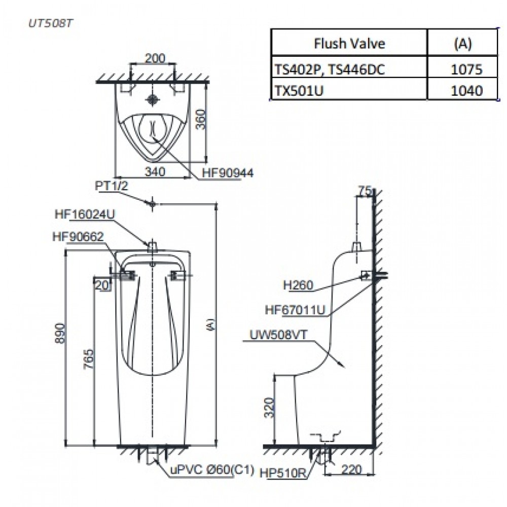 Bồn Tiểu Nam Đặt Sàn ToTo UT508T – ảnh 2