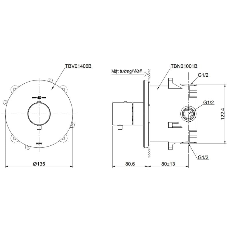 Van Điều Chỉnh Nhiệt Độ TOTO TBV01406B/TBN01001B – ảnh 2