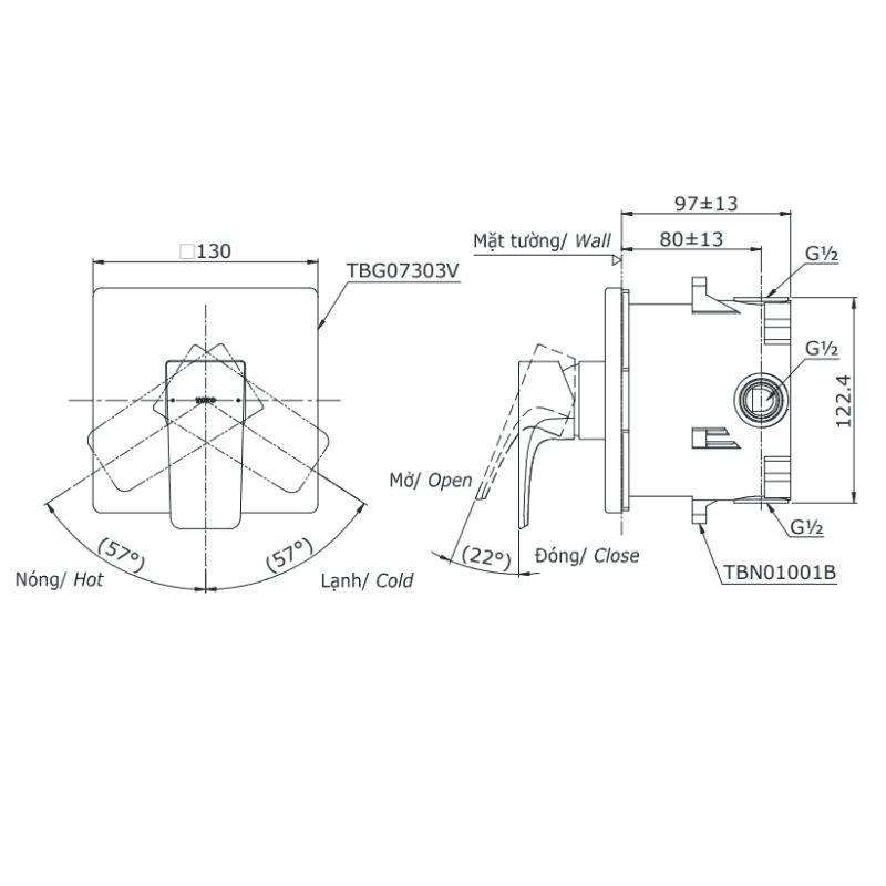 Van Điều Chỉnh Nóng Lạnh TOTO TBG07303V/TBN01001B – ảnh 2