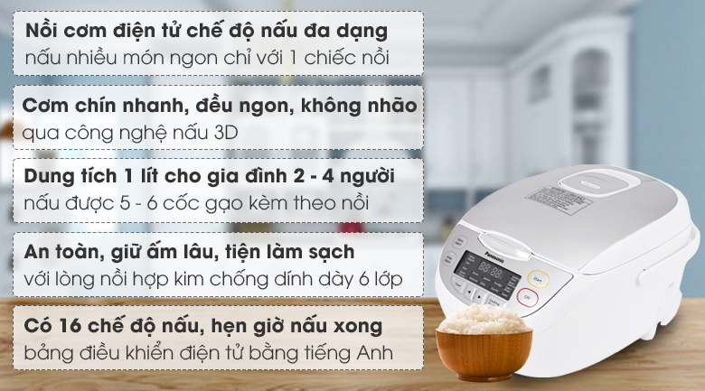 Nồi cơm điện tử Panasonic 1 lít SR-CP108NRA – ảnh 2