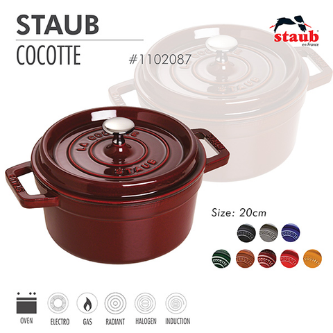 Nồi gang tròn Staub 20 cm – Màu đỏ lựu