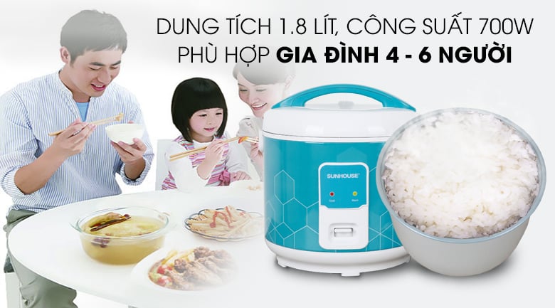 Nồi cơm nắp gài Sunhouse 1.8 lít SHD8622G – ảnh 4