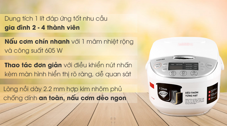 Nồi cơm điện tử Toshiba 1 lít RC-10DH2PV(W) – ảnh 2