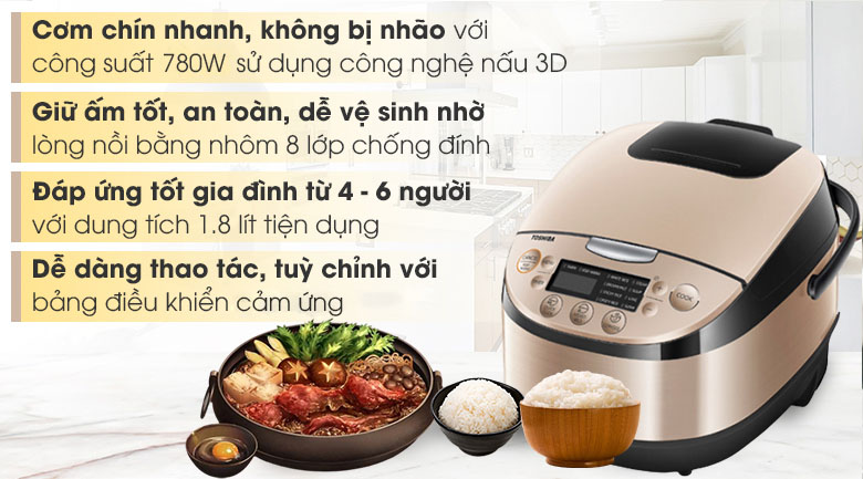 Nồi cơm điện tử Toshiba 1.8 lít RC-18DR1NV – ảnh 2