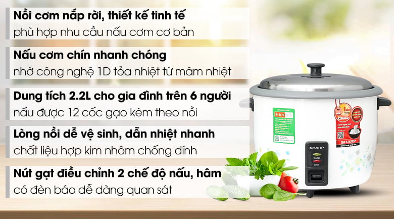 Nồi cơm nắp rời Sharp KSH-228SNV-SF 2.2 lít – ảnh 2