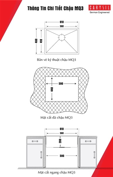Chậu Rửa Inox 304 Carysil IA-MQ3 – ảnh 2