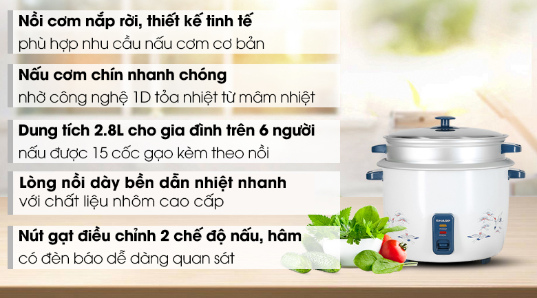 Nồi cơm điện nắp rời Sharp 2.8 lít KSH-D28SV-CR – ảnh 2