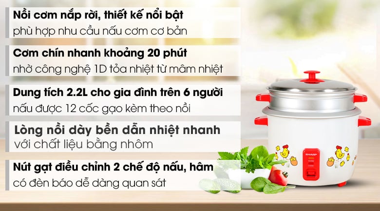 Nồi cơm điện nắp rời Sharp 2.2 lít KSH-D22SV-CH – ảnh 2