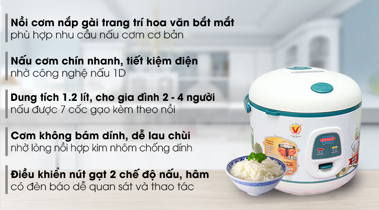 Nồi cơm điện Sunhouse 1.2 lít SHD 8218 – ảnh 2