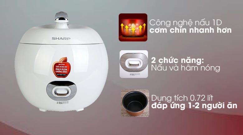 Nồi cơm điện Sharp 0.72 lít KS-A08V-WH Trắng – ảnh 2