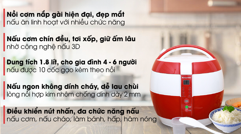 Nồi cơm điện nắp gài Kangaroo 1.8 lít KG835 – ảnh 2