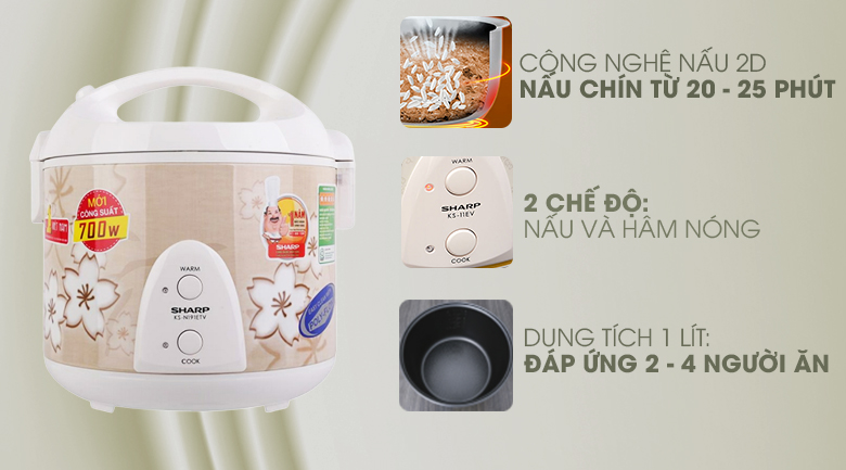 Nồi cơm điện Sharp 1 lít KS-11EV – ảnh 2