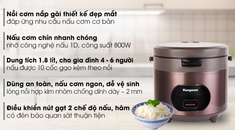 Nồi cơm nắp gài Kangaroo KG18R2 1.8 lít – ảnh 2