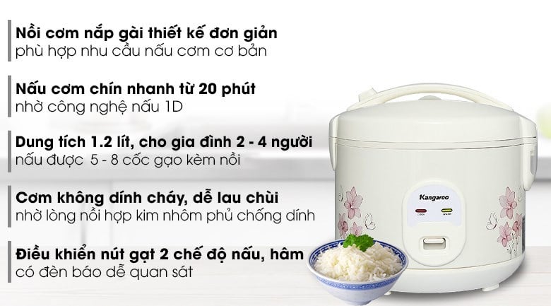 Nồi cơm điện nắp gài Kangaroo 1.2 lít KG12RC1 – ảnh 2