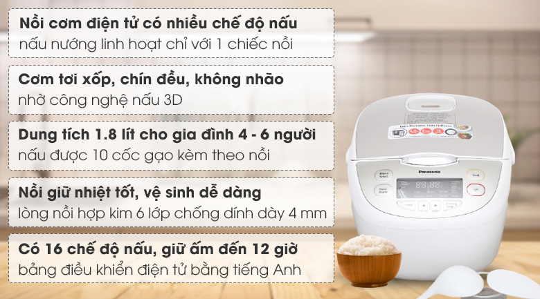 Nồi cơm điện tử Panasonic 1.8 lít SR-CP188NRA – ảnh 2