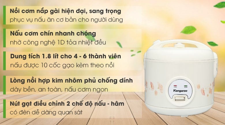 Nồi cơm điện nắp gài Kangaroo 1.8 lít KG18RC3 – ảnh 2
