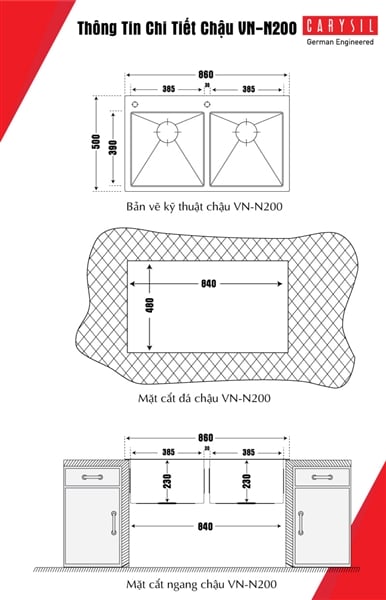 Chậu Rửa Chén Inox 304 Carysil VN-N200 – ảnh 4