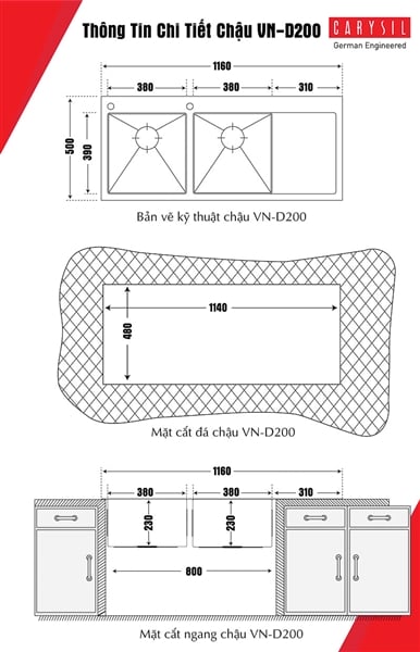 Chậu Rửa Chén Inox Carysil VN-D200 – ảnh 3
