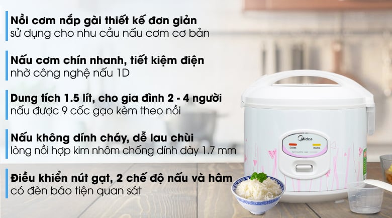 Nồi cơm nắp gài Midea 1.5 lít MR-CM1533 – ảnh 2