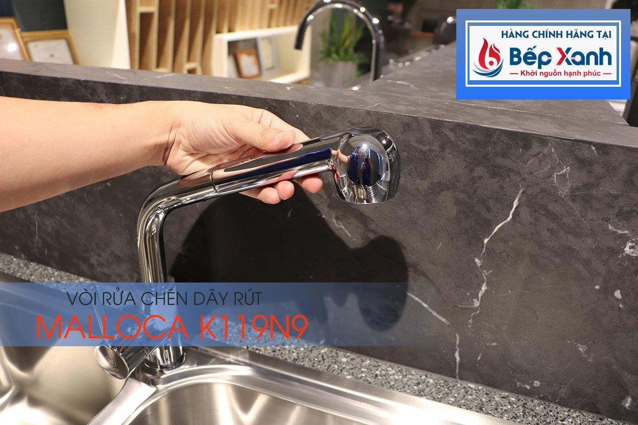 Vòi rửa chén nóng lạnh Malloca K119N9 / Đồng thau mạ chrome, có dây rút - Vòi rửa chén Malloca K119N9 trong dòng K119 Vòi rửa chén nóng lạnh Malloca K119N9 / Đồng thau mạ chrome, có dây rút - Vòi rửa chén Malloca K119N9 trong dòng K119