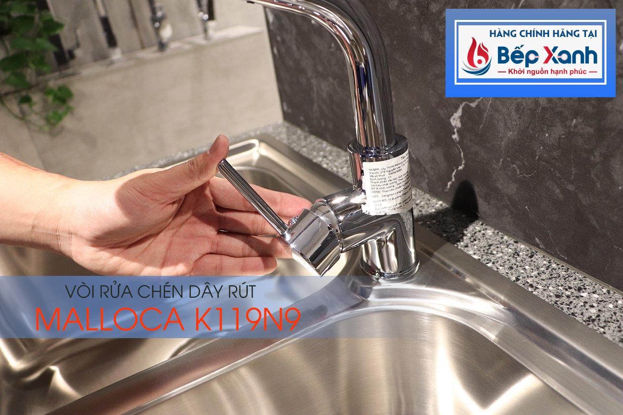 Vòi rửa chén nóng lạnh Malloca K119N9 / Đồng thau mạ chrome, có dây rút – ảnh 8